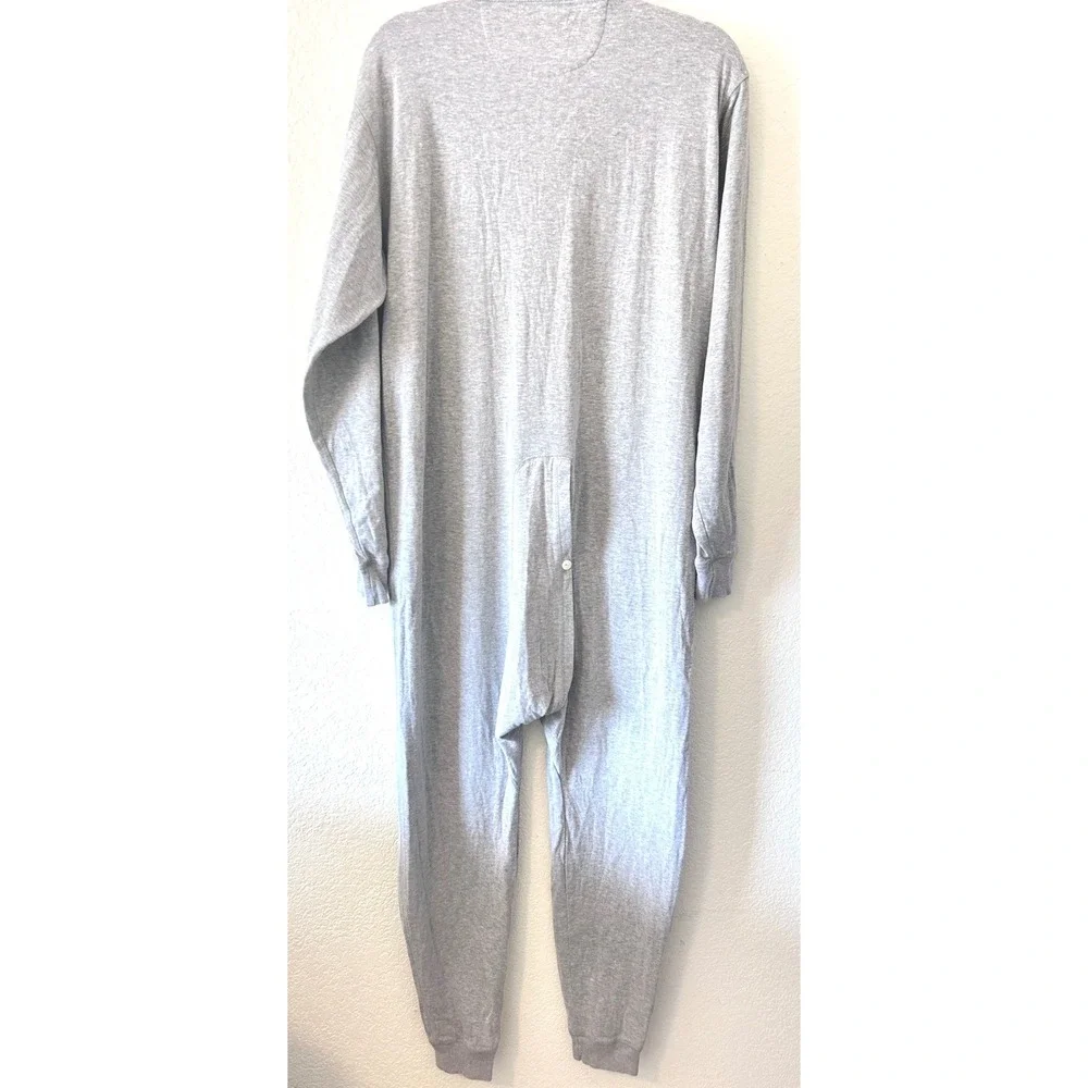 Vintage J Crew Union Suit Gray Cotton‎ Long Sleeve Button Front One Piece SZ L